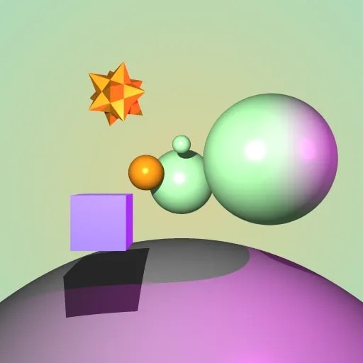 Rendered scene with various floating polygons.