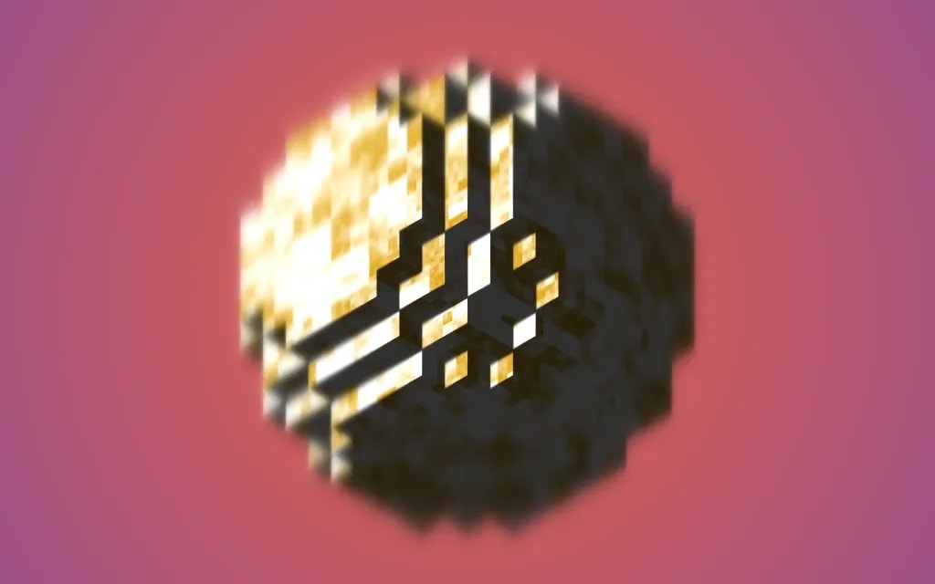 A rendered, voxelated sphere floating in space.